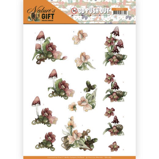Rode bloemen en paddenstoelen 3D-Pushout Nature's Gift by Precious Marieke Rode bloemen en paddenstoelen 3D-Pushout Nature's Gift by Precious Marieke