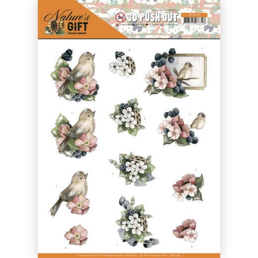 Blauwe bramen, vogel en bloemen 3D-Pushout Nature's Gift van Precious Marieke Blauwe bramen, vogel en bloemen 3D-Pushout Nature's Gift van Precious Marieke