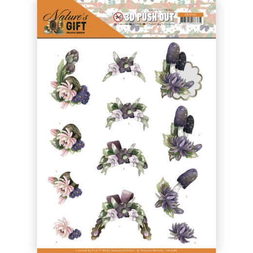 Paarse bloemen en paddenstoelen 3D-Pushout Nature's Gift van Precious Marieke Paarse bloemen en paddenstoelen 3D-Pushout Nature's Gift van Precious Marieke