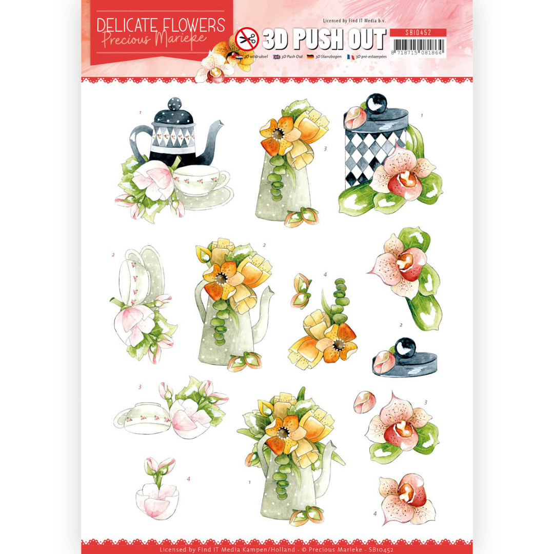 Teapot Delicate Flowers 3D-Push-Out Sheet by Precious Marieke Teapot Delicate Flowers 3D-Push-Out Sheet by Precious Marieke