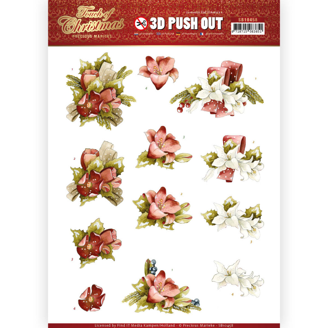 3D Push Out - Precious Marieke - Touch of Christmas - Red Flowers 3D Push Out - Precious Marieke - Touch of Christmas - Red Flowers