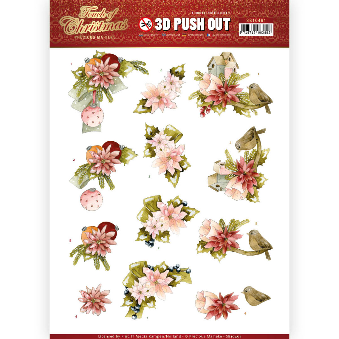 3D Push Out - Precious Marieke - Touch of Christmas - Pink Flowers 3D Push Out - Precious Marieke - Touch of Christmas - Pink Flowers