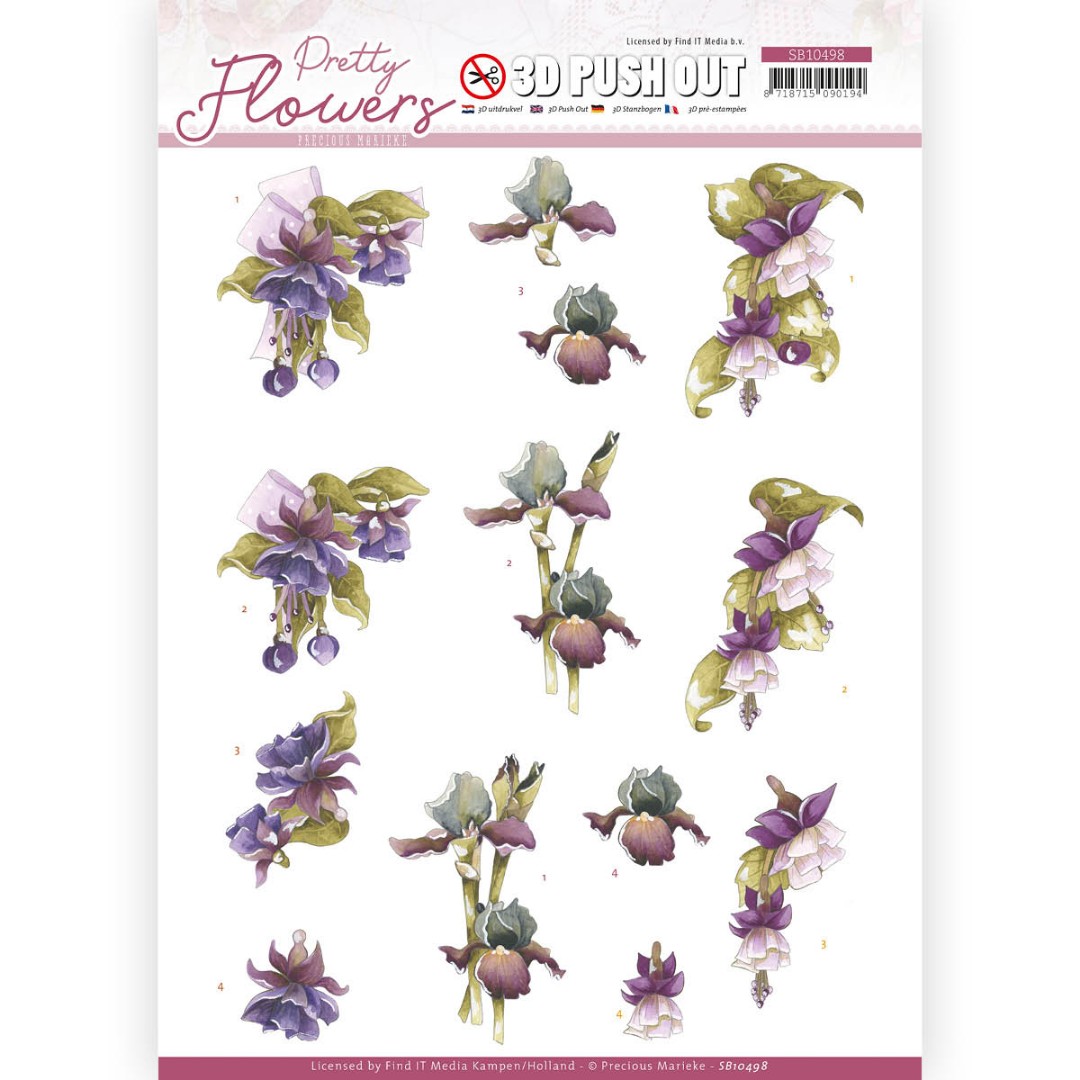 Purple Flowers - Pretty Flowers 3D-Push-Out Sheet by Precious Marieke Purple Flowers - Pretty Flowers 3D-Push-Out Sheet by Precious Marieke