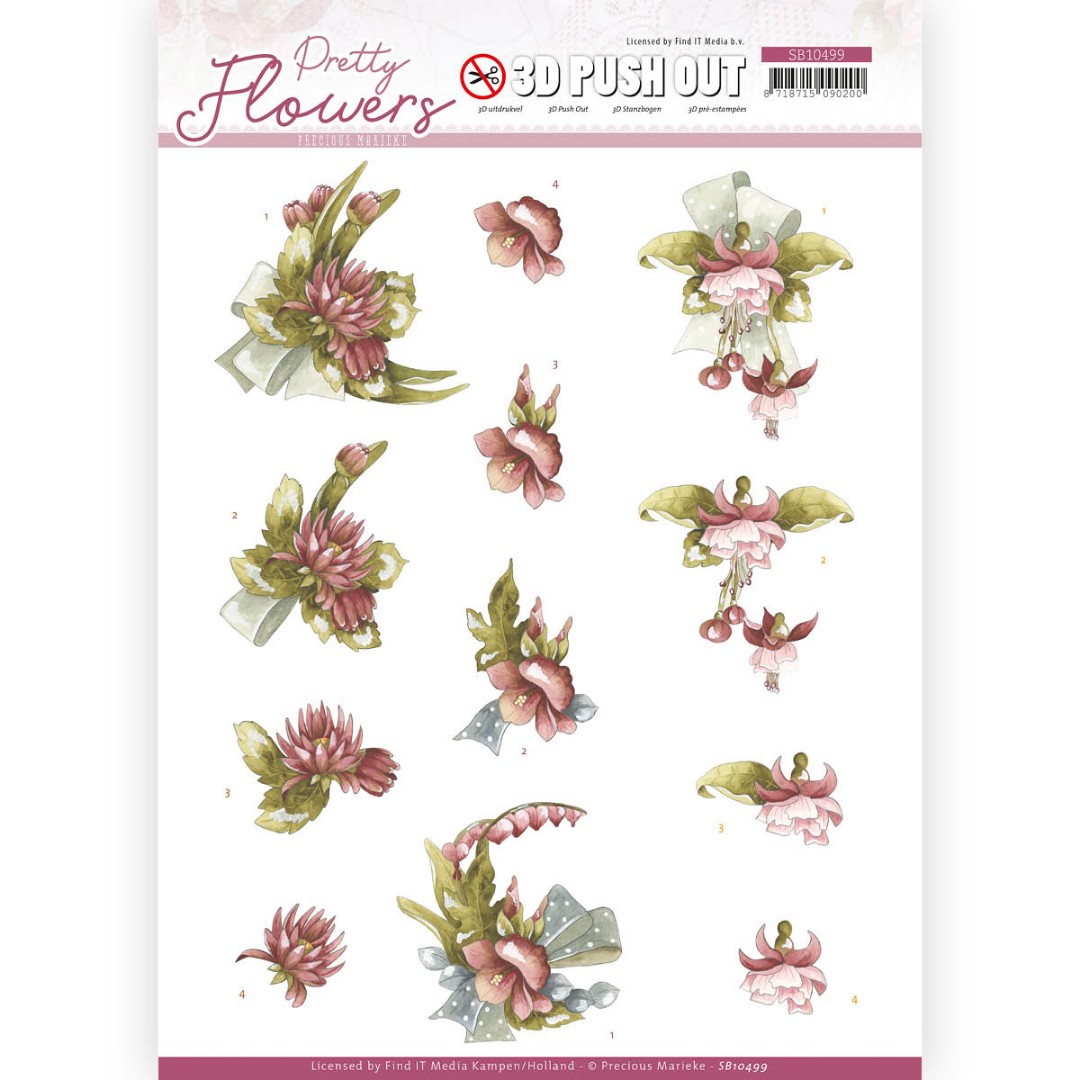 Red Flowers - Pretty Flowers 3D-Push-Out Sheet by Precious Marieke Red Flowers - Pretty Flowers 3D-Push-Out Sheet by Precious Marieke