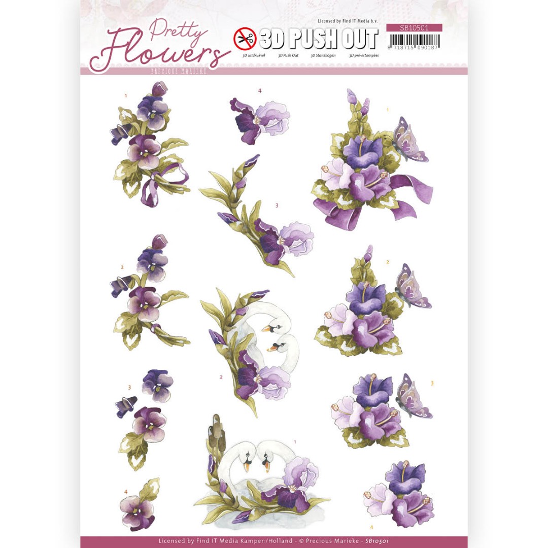 Flowers and Swan - Pretty Flowers 3D-Push-Out Sheet by Precious Marieke Flowers and Swan - Pretty Flowers 3D-Push-Out Sheet by Precious Marieke