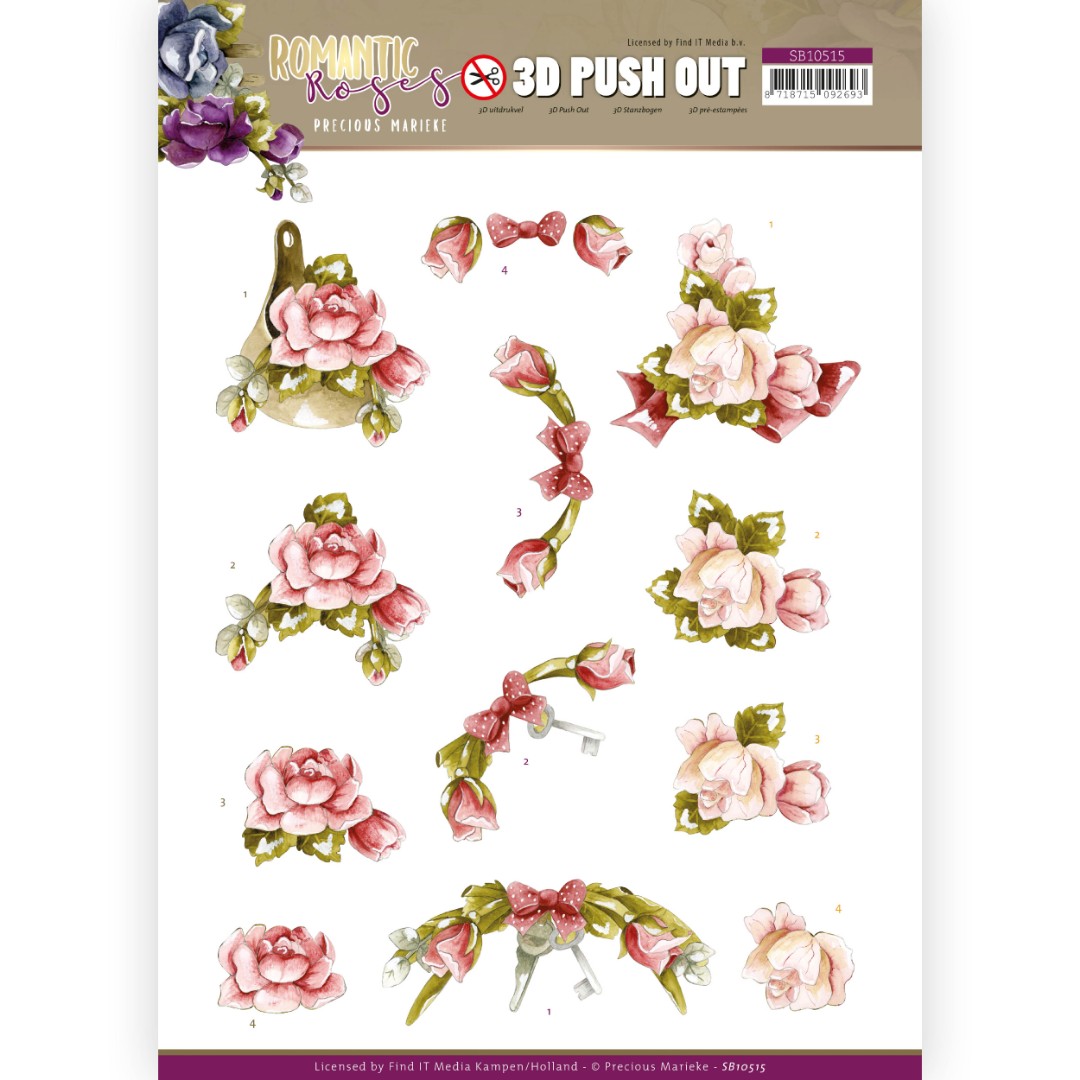 Pink Rose - Romantic Roses 3D-Push-Out Sheet by Precious Marieke Pink Rose - Romantic Roses 3D-Push-Out Sheet by Precious Marieke