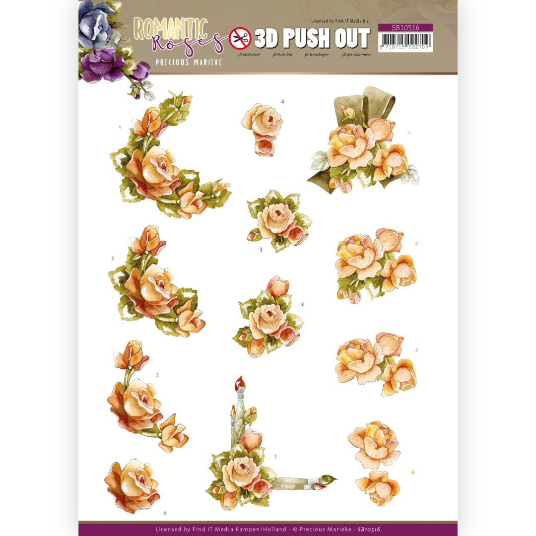 Orange Rose - Romantic Roses 3D-Push-Out Sheet by Precious Marieke Orange Rose - Romantic Roses 3D-Push-Out Sheet by Precious Marieke