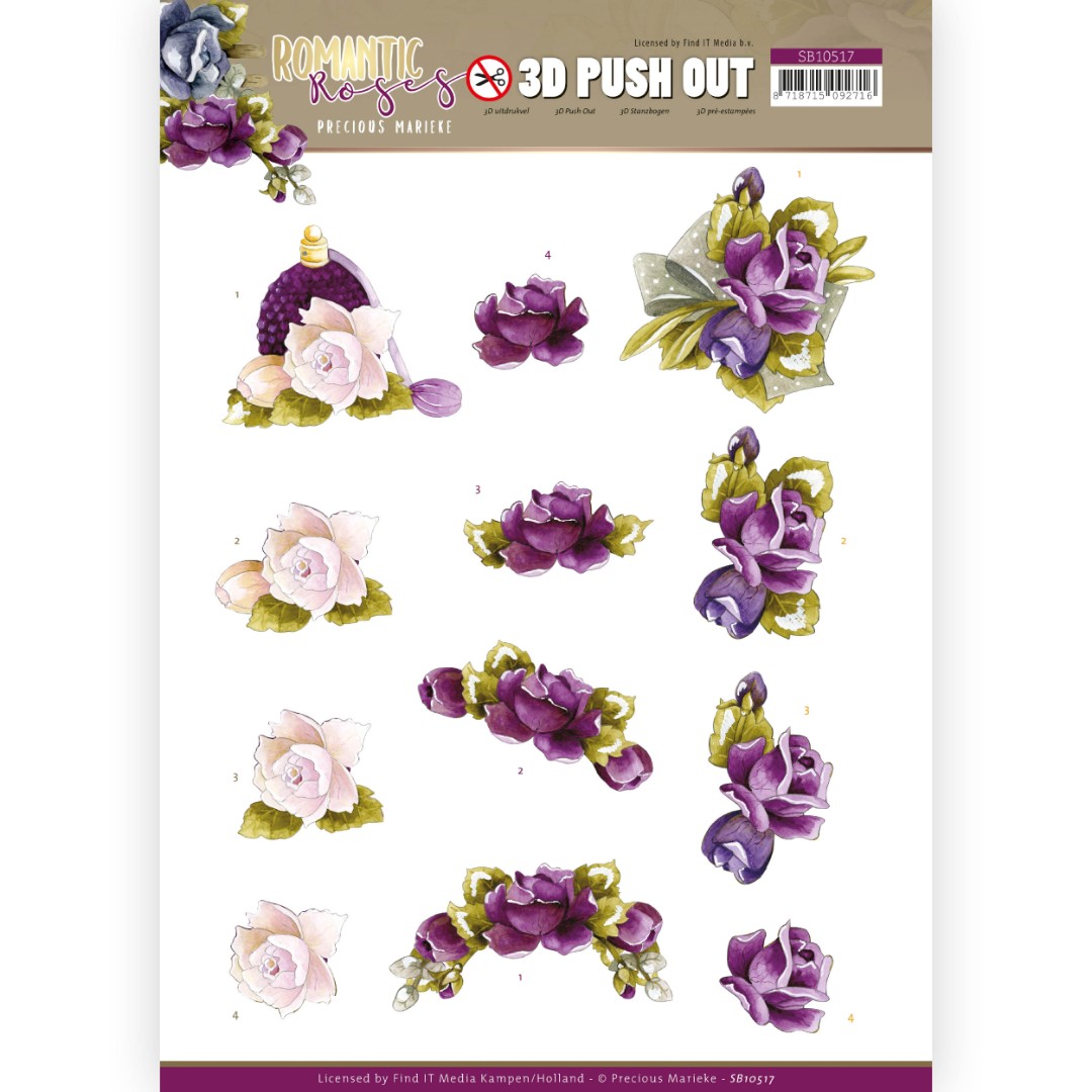 Purple Rose - Romantic Roses 3D-Push-Out Sheet by Precious Marieke Purple Rose - Romantic Roses 3D-Push-Out Sheet by Precious Marieke