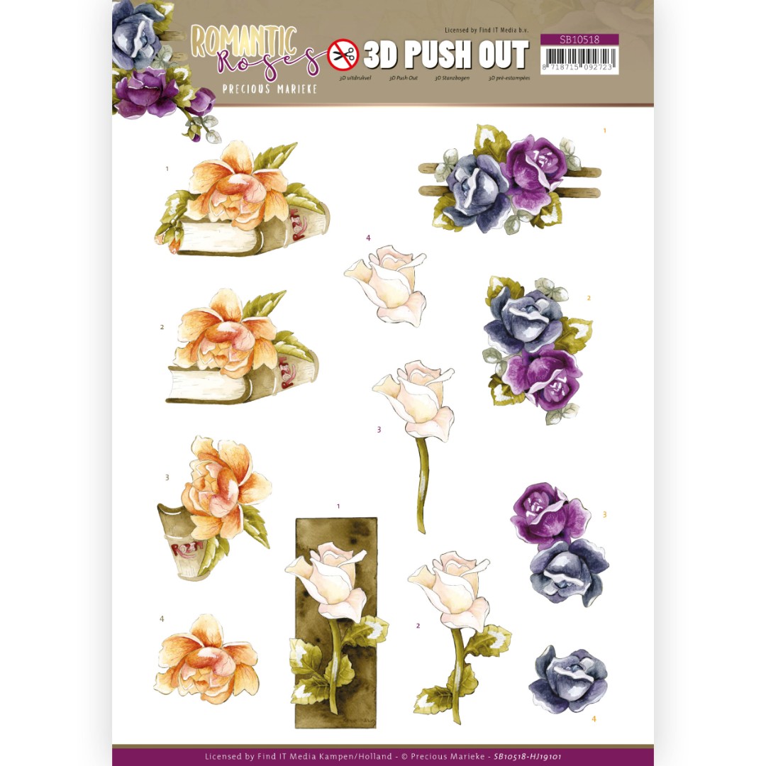 Multicolor Rose - Romantic Roses 3D-Push-Out Sheet by Precious Marieke Multicolor Rose - Romantic Roses 3D-Push-Out Sheet by Precious Marieke