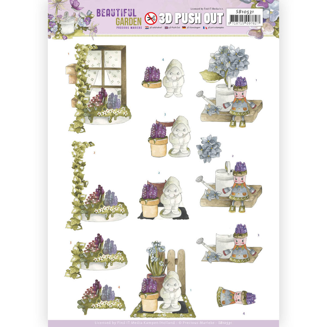 Garden Gnome Beautiful Garden 3D-Push-Out Sheet by Precious Marieke Garden Gnome Beautiful Garden 3D-Push-Out Sheet by Precious Marieke