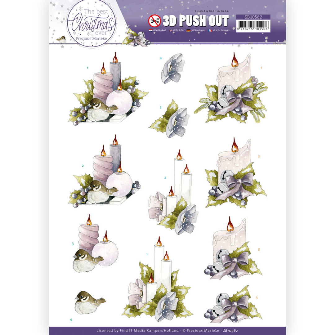 3D Push Out - Precious Marieke - The Best Christmas Ever - Pink Candles 3D Push Out - Precious Marieke - The Best Christmas Ever - Pink Candles