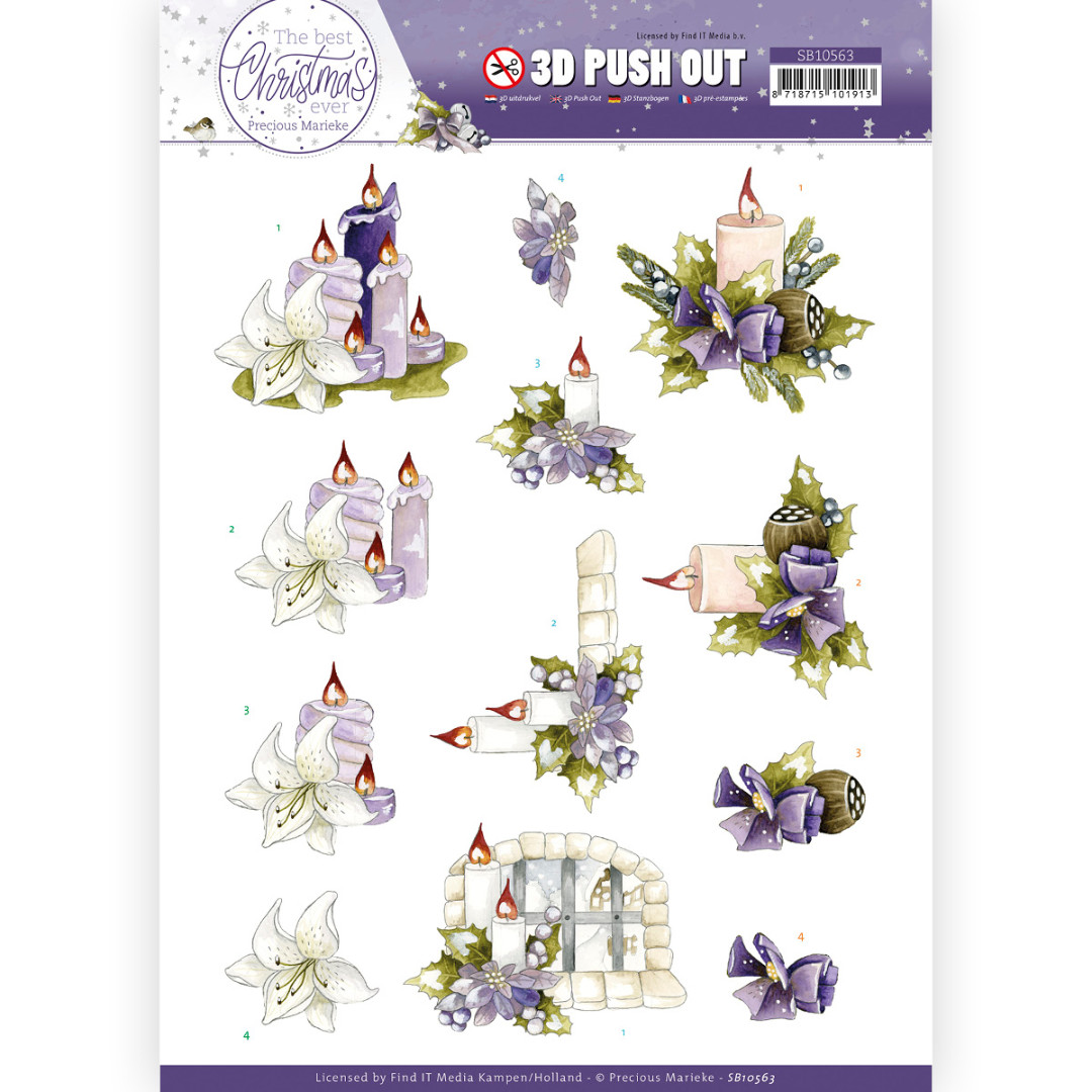 3D Push Out - Precious Marieke - The Best Christmas Ever - Purple Flowers and Candles 3D Push Out - Precious Marieke - The Best Christmas Ever - Purple Flowers and Candles