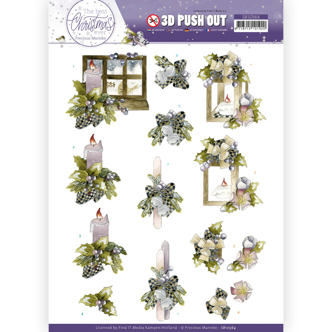 3D Push Out - Precious Marieke - The Best Christmas Ever - Blue Bow and Candles 3D Push Out - Precious Marieke - The Best Christmas Ever - Blue Bow and Candles