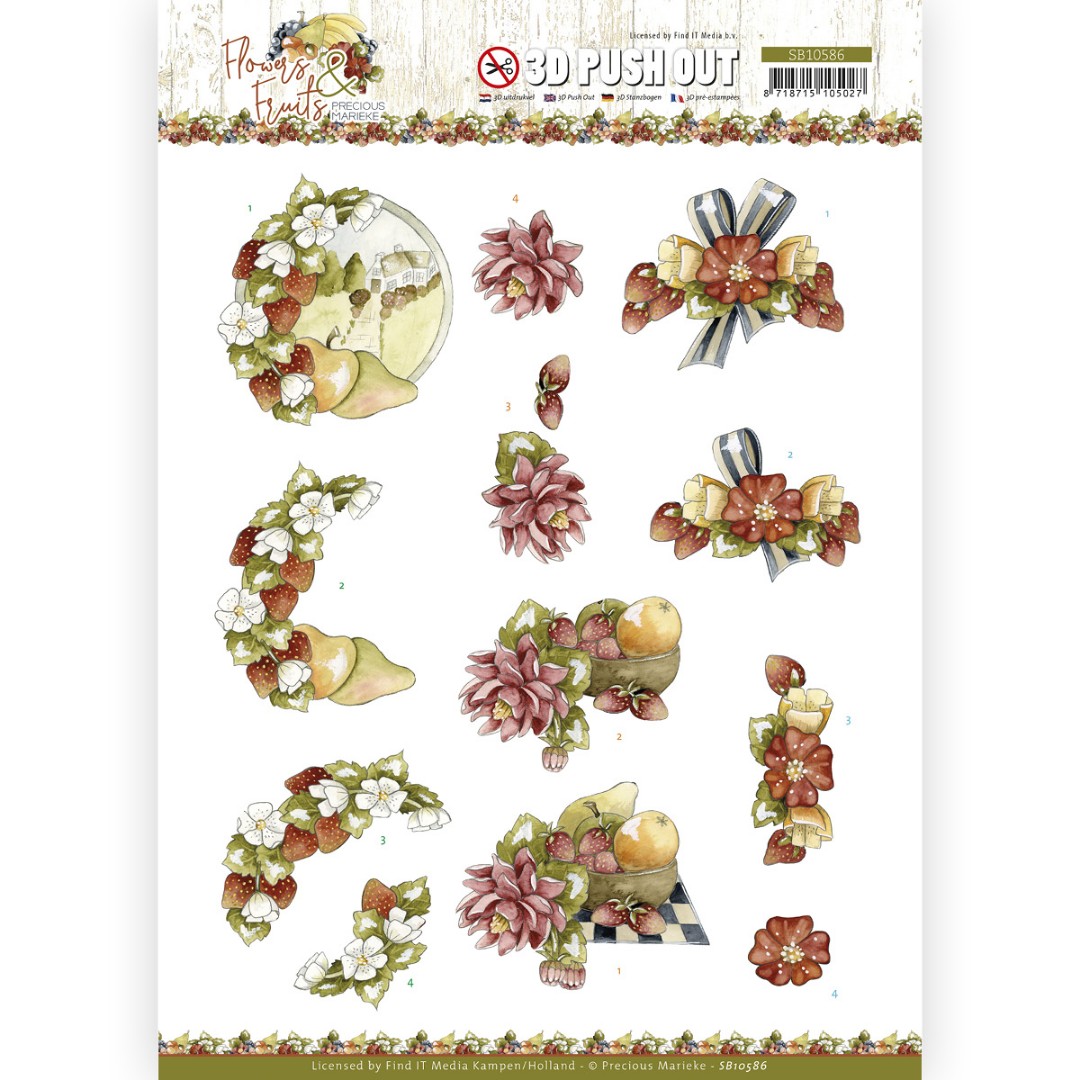3D Push Out - Precious Marieke - Flowers and Fruits - Flowers and Strawberries 3D Push Out - Precious Marieke - Flowers and Fruits - Flowers and Strawberries