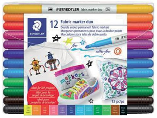 Textielmarker met dubbele punt - 12 st.