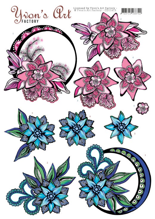 Blauwe en Roze Swirls 3D-Knipvel van Yvon's Art Blauwe en Roze Swirls 3D-Knipvel van Yvon's Art