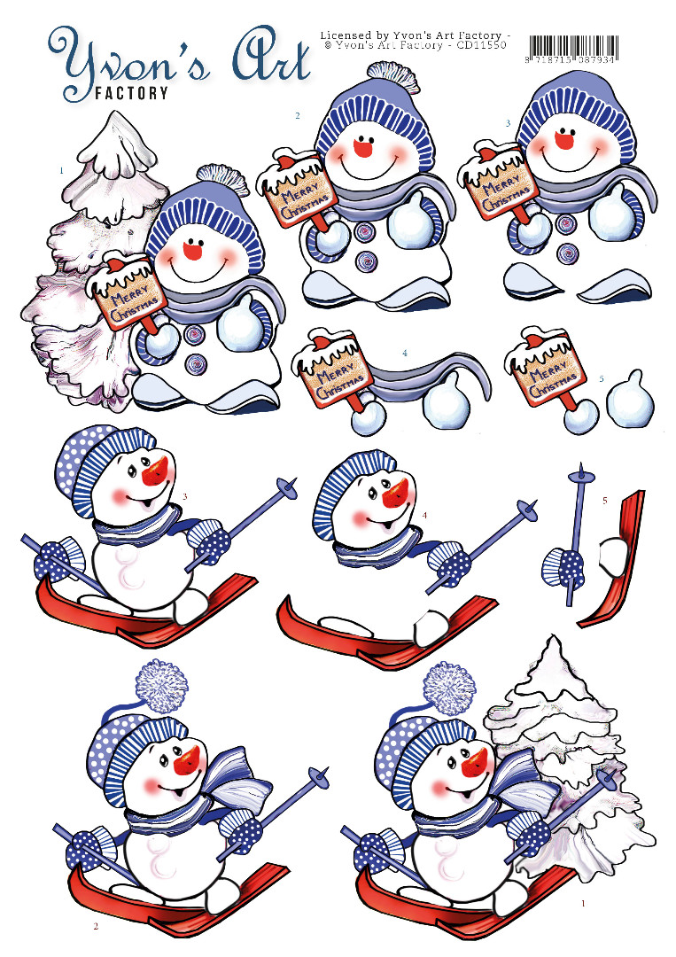 Snowmen 3D Cutting Sheet by Yvon's Art Snowmen 3D Cutting Sheet by Yvon's Art