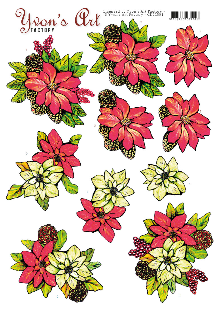 Poinsettia 3D Cutting Sheet by Yvon's Art Poinsettia 3D Cutting Sheet by Yvon's Art