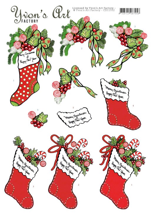 Christmas stocking 3D Cutting Sheet by Yvon's Art Christmas stocking 3D Cutting Sheet by Yvon's Art