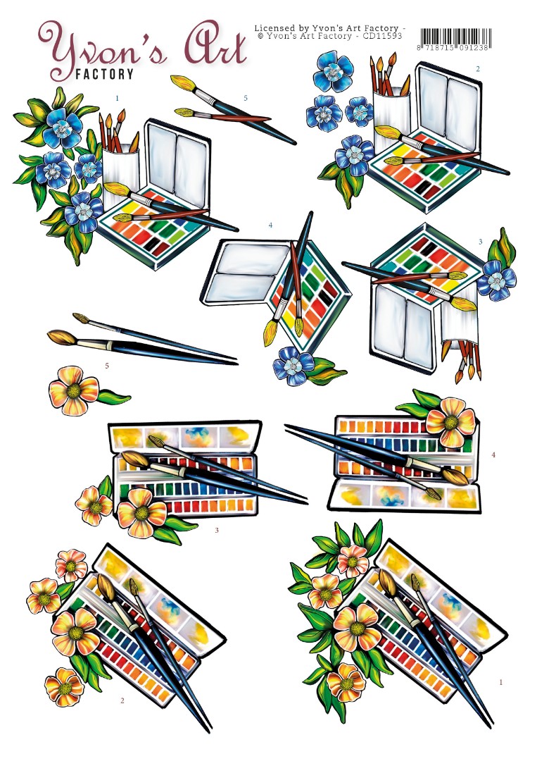 Watercolor 3D Cutting Sheet Yvon's Art Factory Watercolor 3D Cutting Sheet Yvon's Art Factory