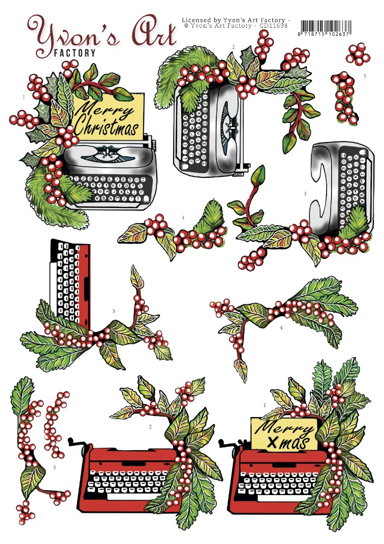 3D Cutting Sheet - Yvon's Art - Christmas Typewriter 3D Cutting Sheet - Yvon's Art - Christmas Typewriter
