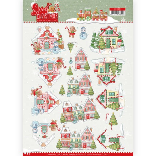 Huisjes Sneeuwpop Peperkoekpop Sweet Christmas 3D-Knipvel van Yvonne Creations Huisjes Sneeuwpop Peperkoekpop Sweet Christmas 3D-Knipvel van Yvonne Creations