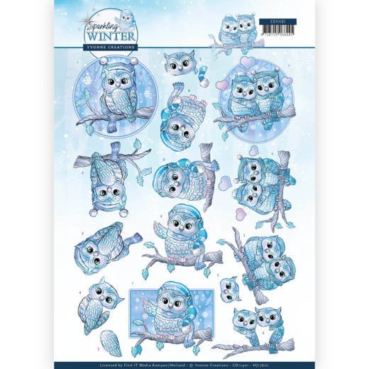 Winteruilen Sparkling Winter - 3D-Knipvel van Yvonne Creations Winteruilen Sparkling Winter - 3D-Knipvel van Yvonne Creations