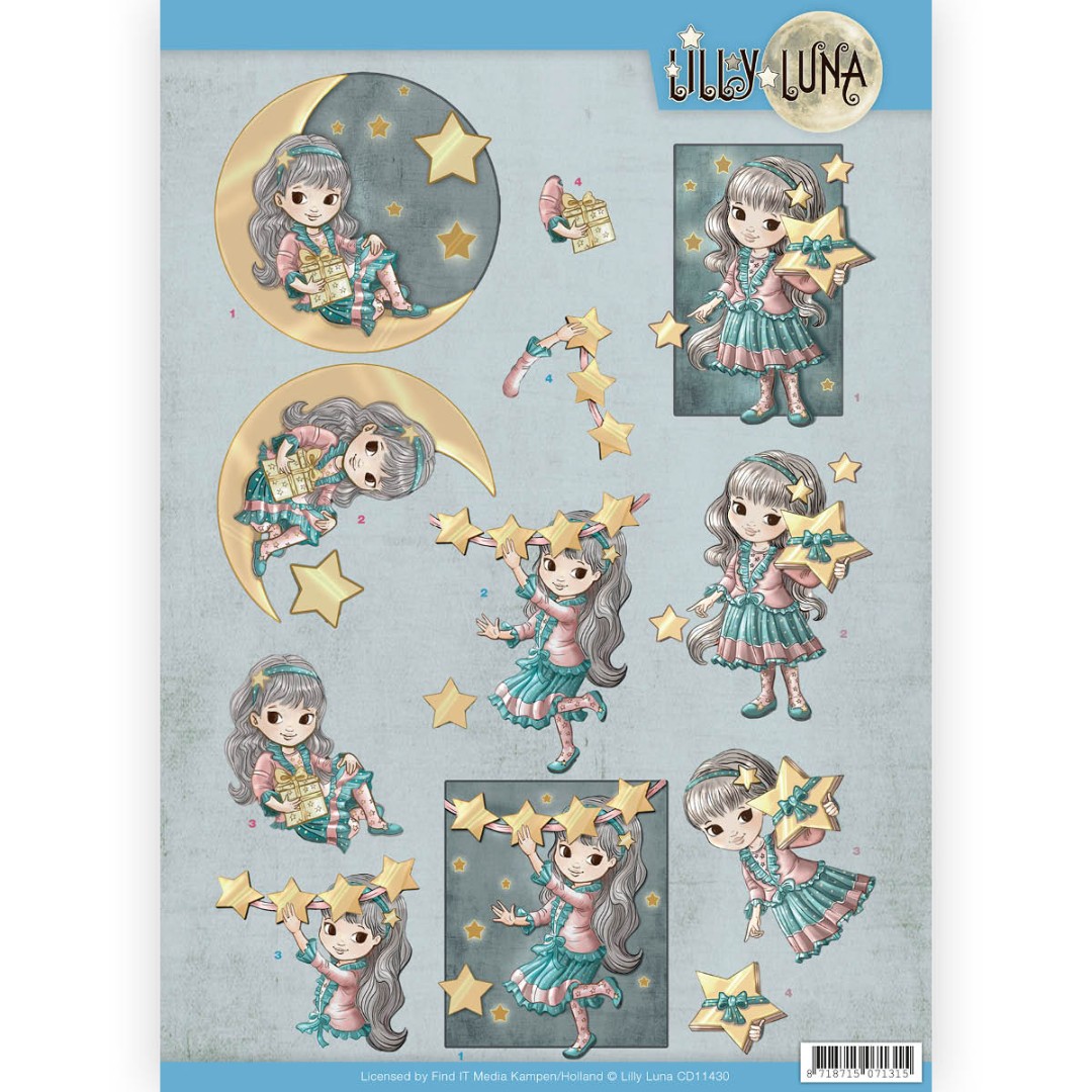 Stralende Sterren en maan 3D Knipvel van Lilly Luna Stralende Sterren en maan 3D Knipvel van Lilly Luna
