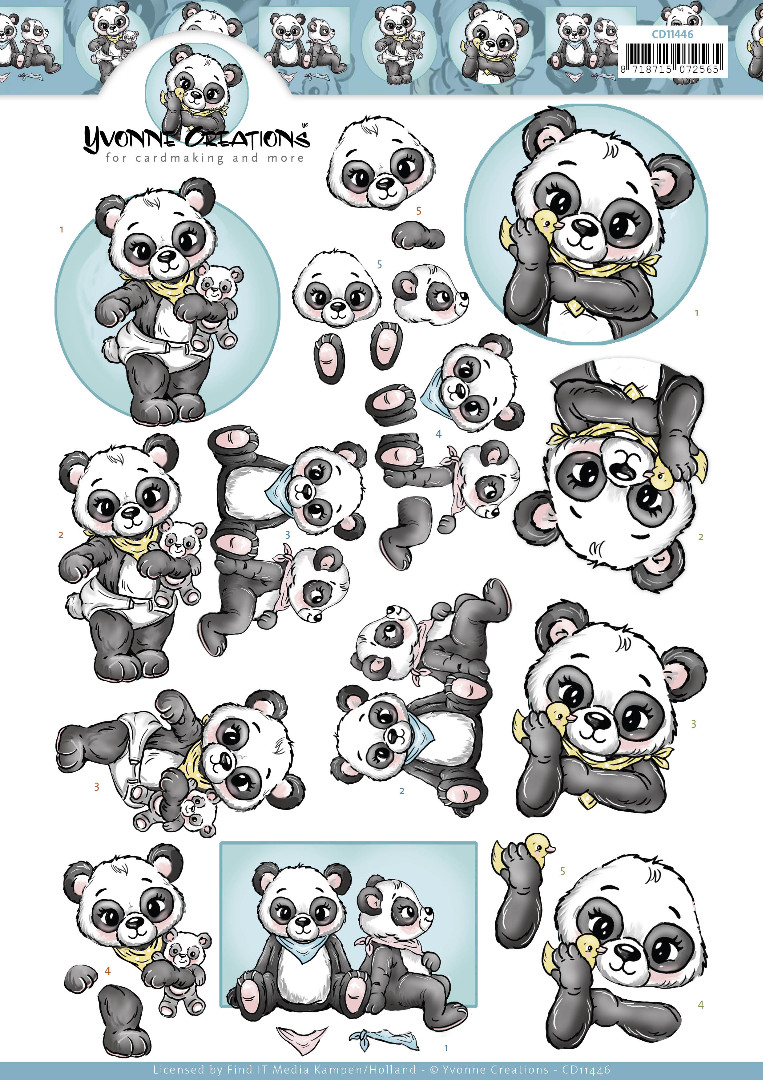 Panda Hugs 3D Cutting Sheet - Yvonne Creations Panda Hugs 3D Cutting Sheet - Yvonne Creations