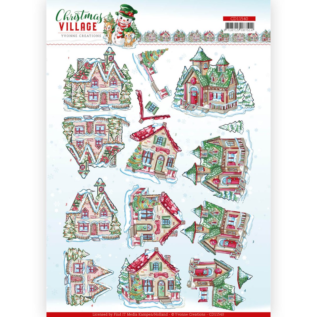 Christmas Houses Christmas Village 3D Cutting Sheet by Yvonne Creations Christmas Houses Christmas Village 3D Cutting Sheet by Yvonne Creations
