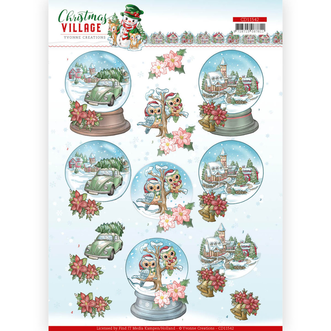 Christmas Globes Christmas Village 3D Cutting Sheet by Yvonne Creations Christmas Globes Christmas Village 3D Cutting Sheet by Yvonne Creations