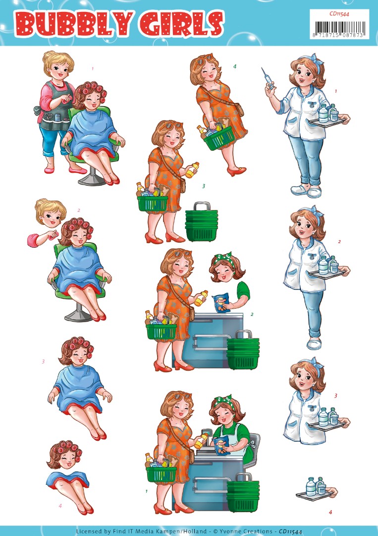 3D cutting sheet - Yvonne Creations - Bubbly Girls - Professions