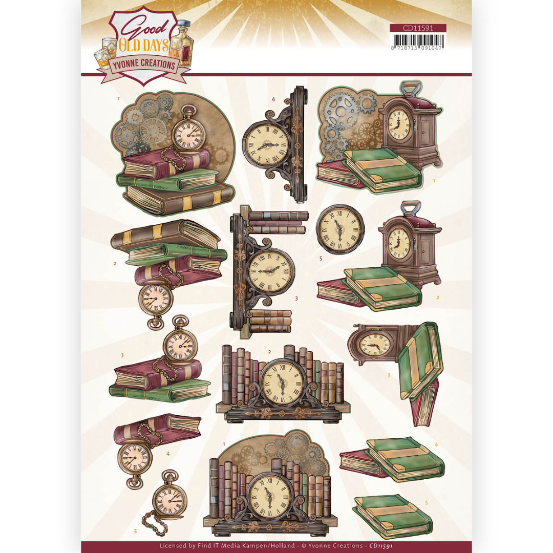 Clock Good Old Days 3D Cutting Sheet by Yvonne Creations Clock Good Old Days 3D Cutting Sheet by Yvonne Creations