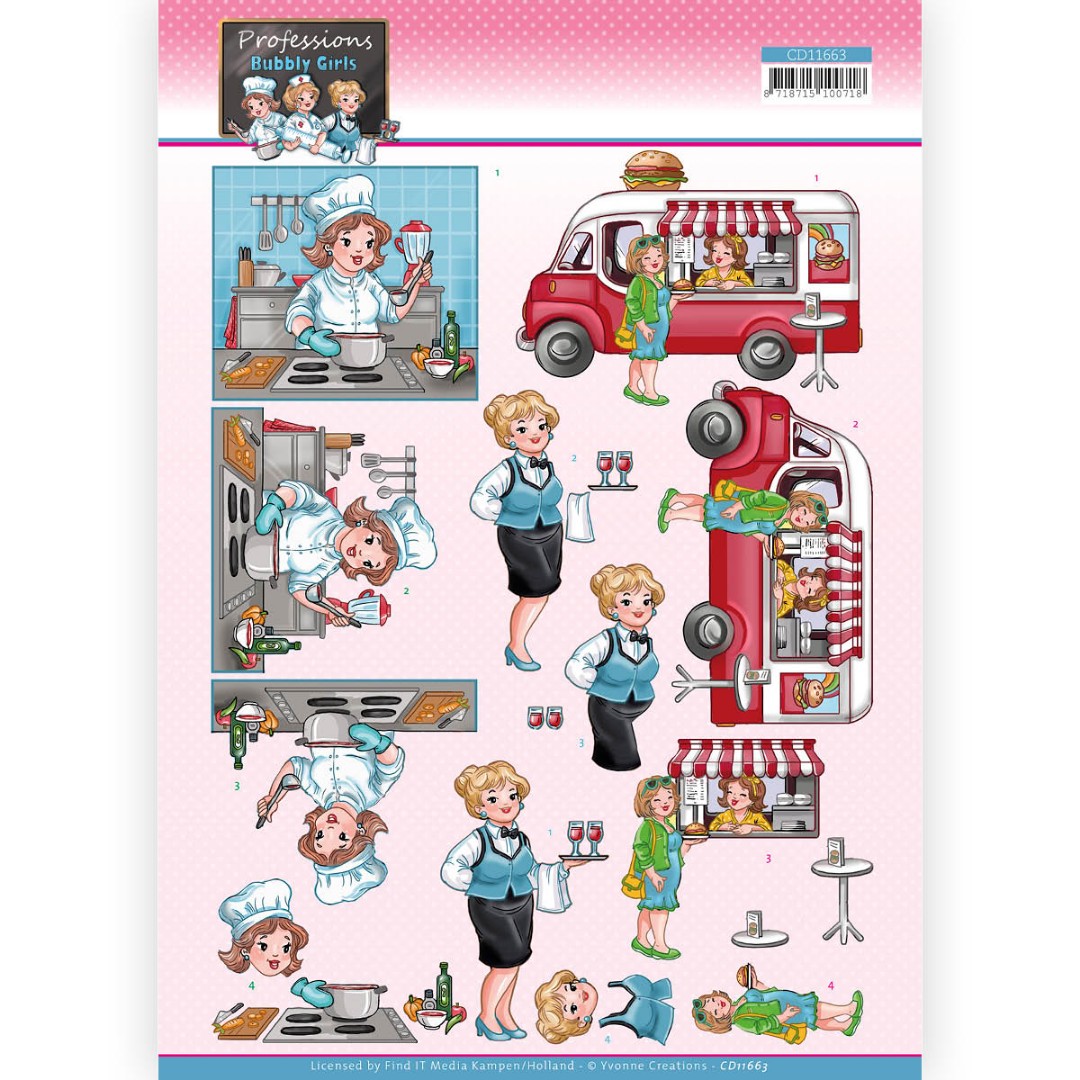 Catering - Bubbly Girls Professions 3D Cutting Sheet - Yvonne Creations Catering - Bubbly Girls Professions 3D Cutting Sheet - Yvonne Creations