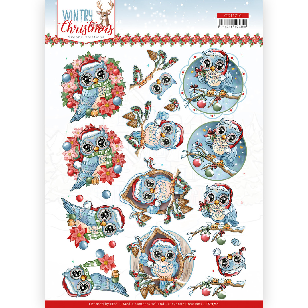3D Cutting Sheet - Yvonne Creations - Wintry Christmas - Christmas Owls 3D Cutting Sheet - Yvonne Creations - Wintry Christmas - Christmas Owls
