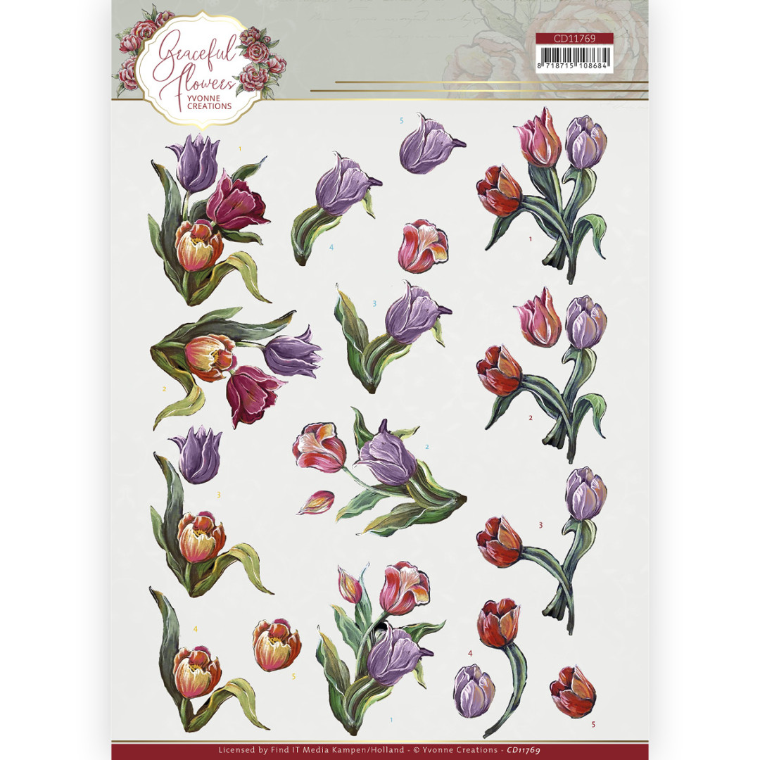 3D Cutting Sheet - Yvonne Creations - Graceful Flowers - Colourful Tulips 3D Cutting Sheet - Yvonne Creations - Graceful Flowers - Colourful Tulips