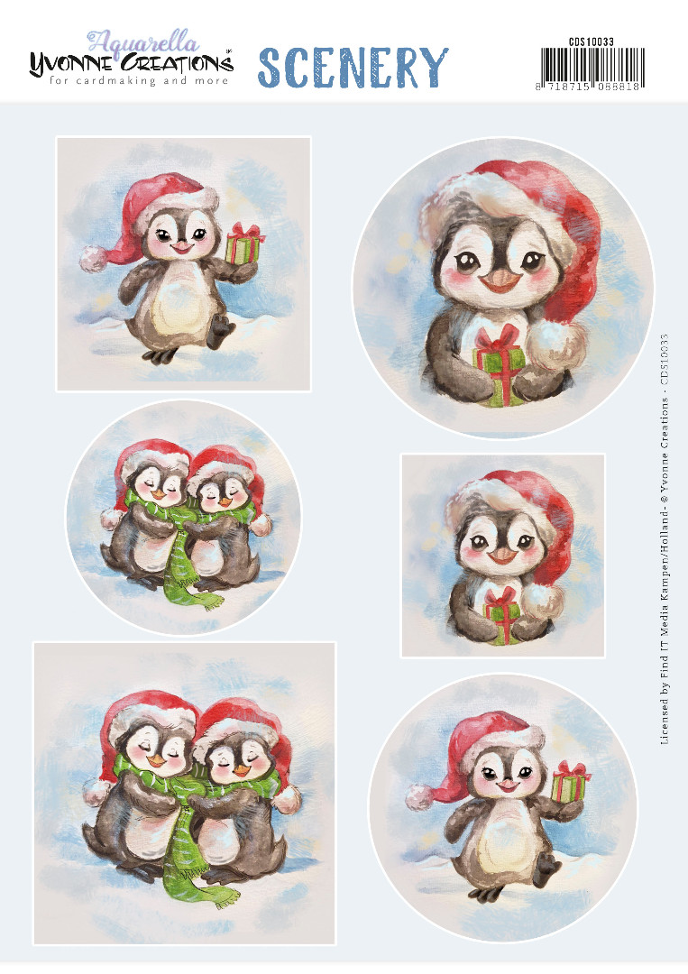 Push Out Scenery - Yvonne Creations - Aquarella - Christmas Penguin