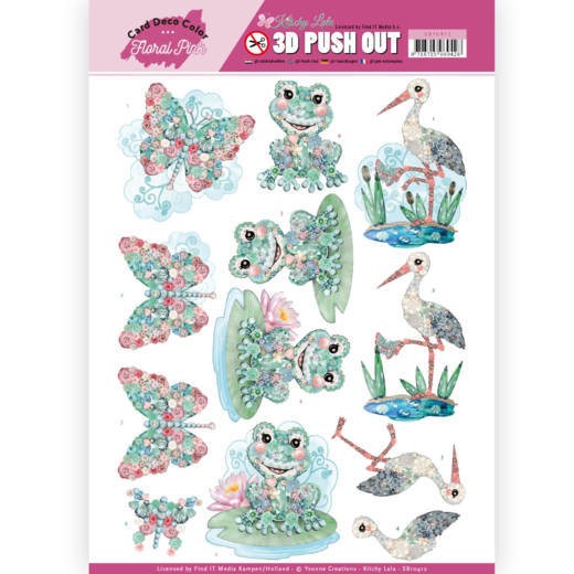 Vlinder, Kikker, Ooievaar - Kitschy Lala Push-Out-vel van Yvonne Creations / Card Deco Color Vlinder, Kikker, Ooievaar - Kitschy Lala Push-Out-vel van Yvonne Creations / Card Deco Color