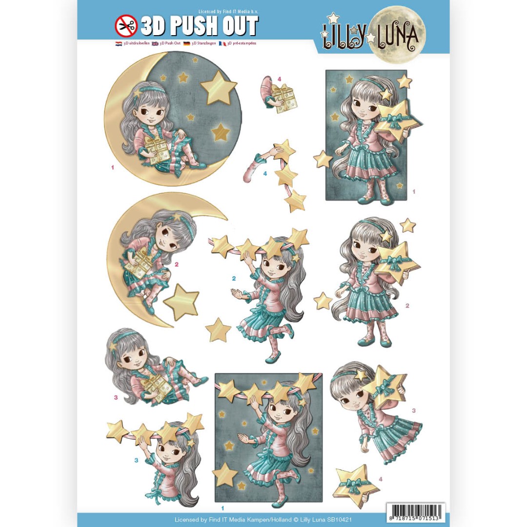 Stralende Sterren en maan 3D-Uitdrukvel van Lilly Luna Stralende Sterren en maan 3D-Uitdrukvel van Lilly Luna