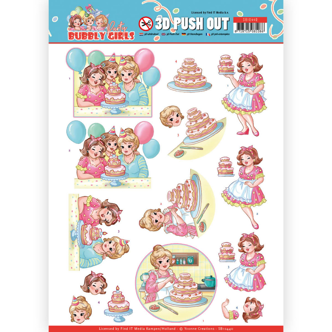Baking Bubbly Girls Party 3D-Push-Out Sheet by Yvonne Creations Baking Bubbly Girls Party 3D-Push-Out Sheet by Yvonne Creations