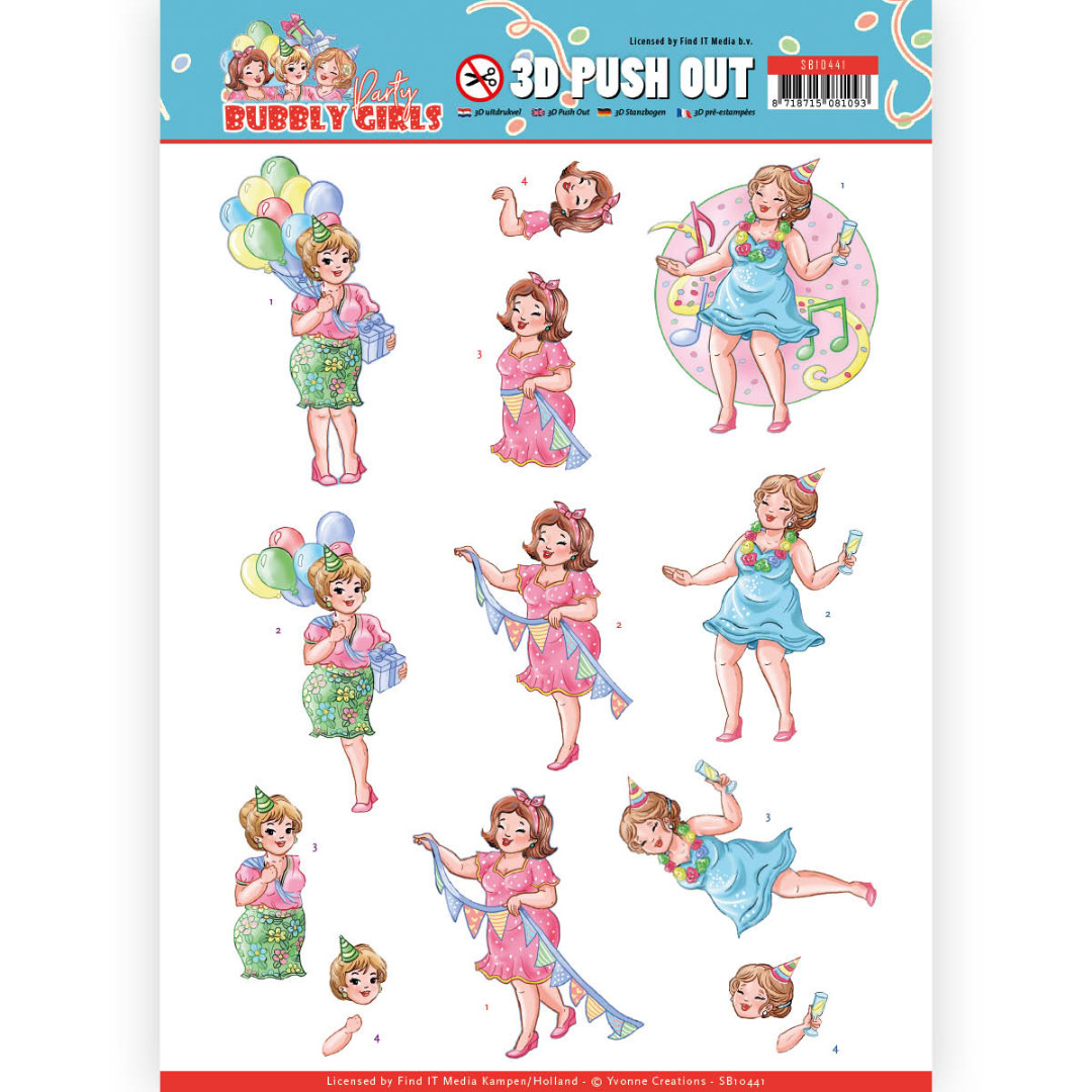 Party Time Bubbly Girls Party 3D-Push-Out Sheet by Yvonne Creations Party Time Bubbly Girls Party 3D-Push-Out Sheet by Yvonne Creations