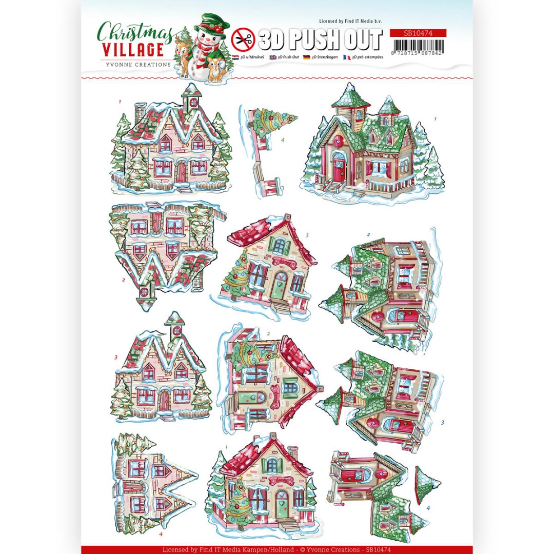 Christmas Houses Christmas Village 3D Push Out Sheet by Yvonne Creations Christmas Houses Christmas Village 3D Push Out Sheet by Yvonne Creations