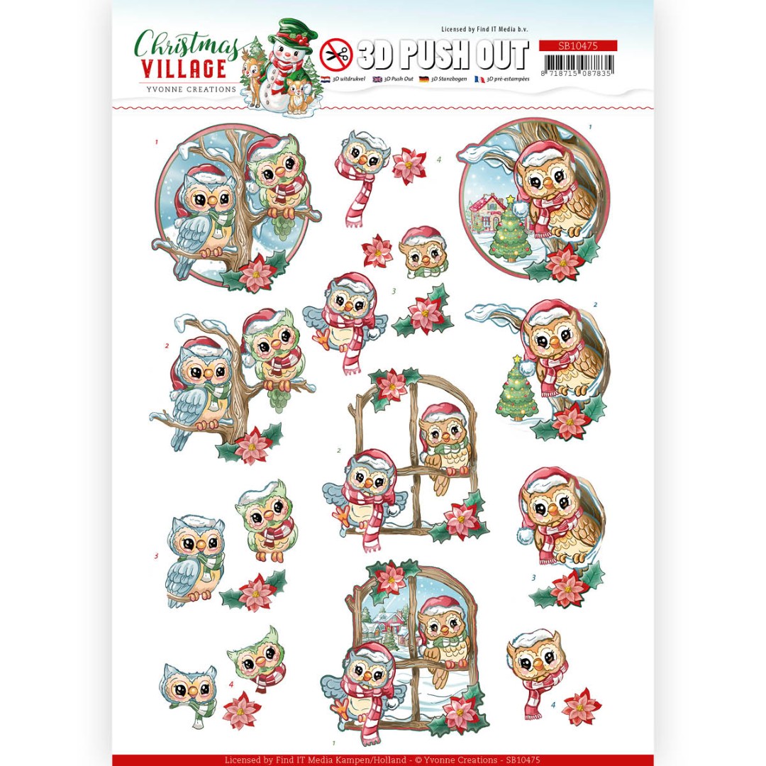 Christmas Owls Christmas Village 3D Push Out Sheet by Yvonne Creations Christmas Owls Christmas Village 3D Push Out Sheet by Yvonne Creations