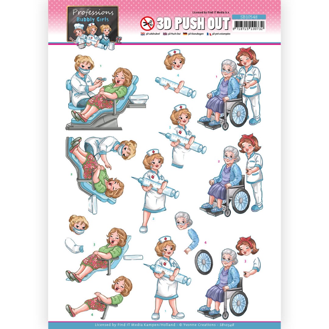 Nurse - Professions Bubbly Girls - 3D Push Out Sheet - Yvonne Creations Nurse - Professions Bubbly Girls - 3D Push Out Sheet - Yvonne Creations