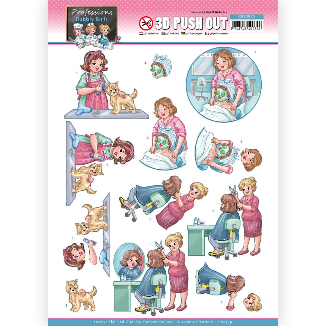 Beautician - Professions Bubbly Girls - 3D Push Out Sheet - Yvonne Creations Beautician - Professions Bubbly Girls - 3D Push Out Sheet - Yvonne Creations