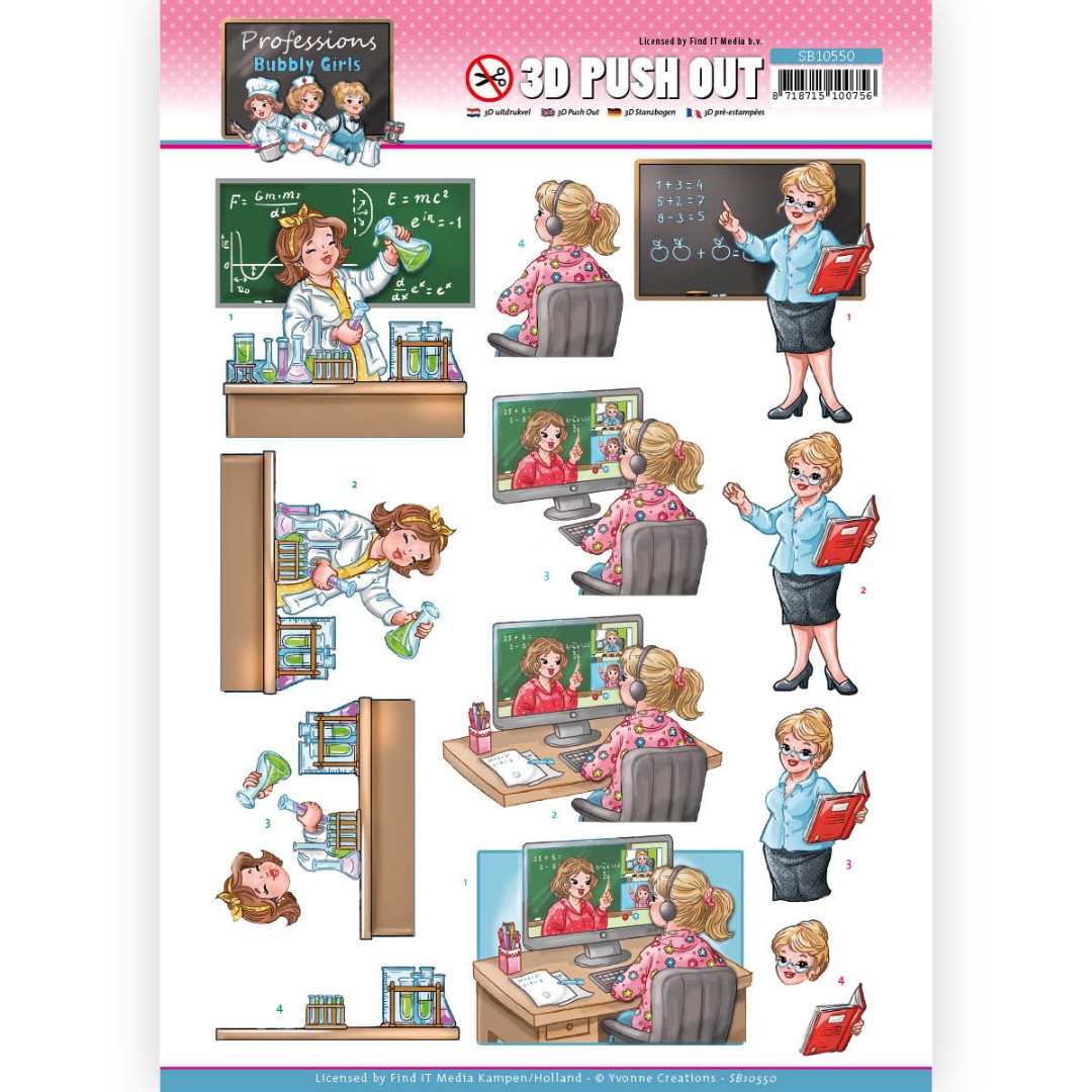 Teacher - Professions Bubbly Girls - 3D Push Out Sheet - Yvonne Creations Teacher - Professions Bubbly Girls - 3D Push Out Sheet - Yvonne Creations