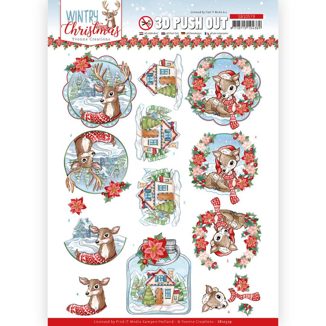 3D Push Out - Yvonne Creations - Wintry Christmas - Christmas Deer 3D Push Out - Yvonne Creations - Wintry Christmas - Christmas Deer