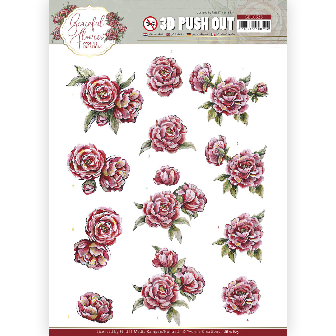 3D Push Out - Yvonne Creations - Graceful Flowers - Pink Roses 3D Push Out - Yvonne Creations - Graceful Flowers - Pink Roses