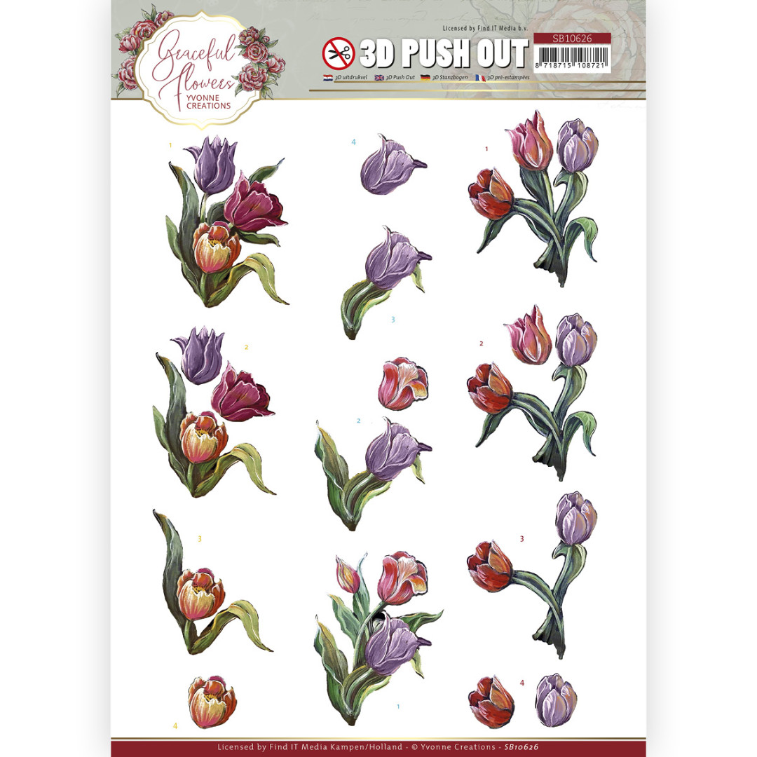 3D Push Out - Yvonne Creations - Graceful Flowers - Colourful Tulips 3D Push Out - Yvonne Creations - Graceful Flowers - Colourful Tulips