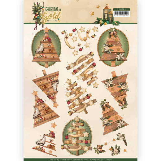 Bomen in goud - Christmas in Gold 3D-Knipvel van Amy Design